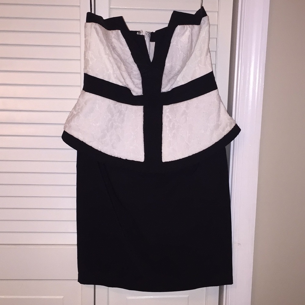 Black and white strapless dress